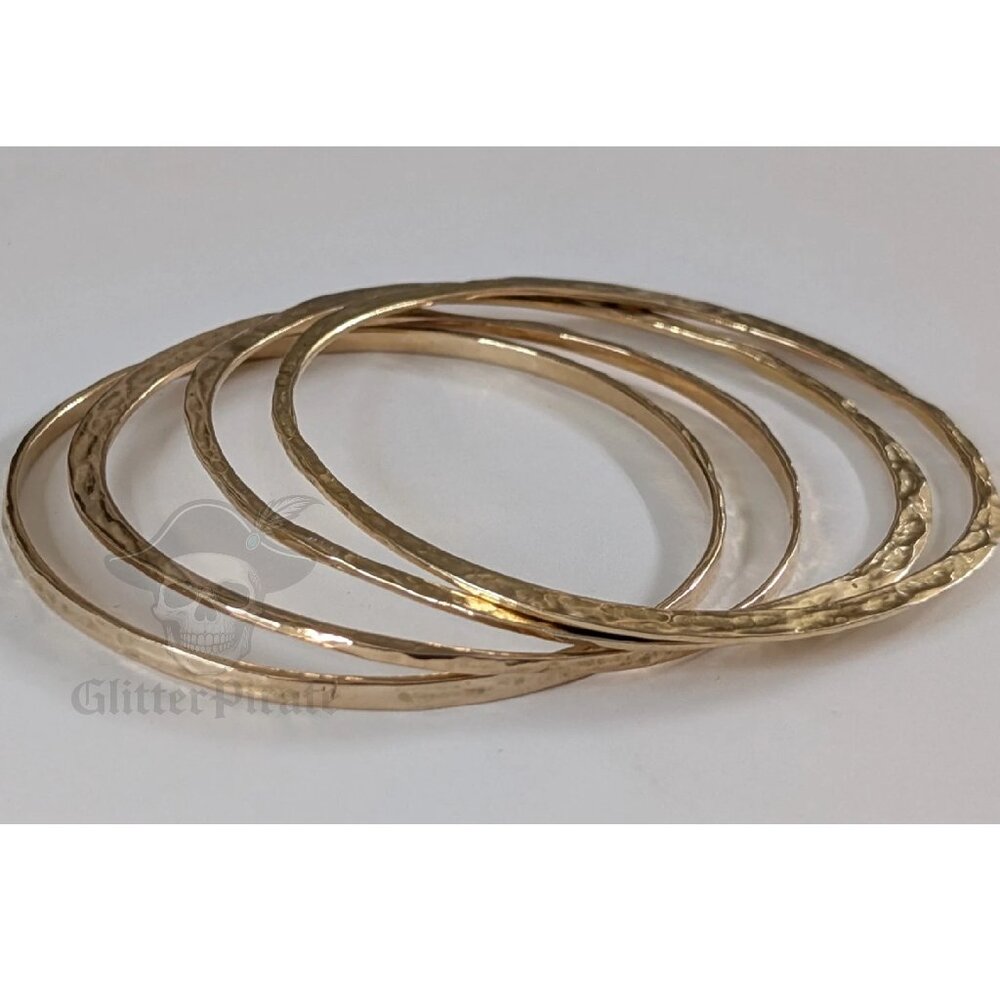 ​Veronese Italy 18K Gold Vermeil Sterling Silver Hammered Bangle Bracelet Set 8"